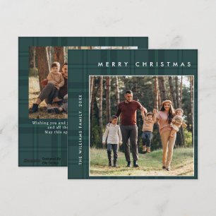 2 Photo Retro Christmas Plaid Greeting Holiday Card