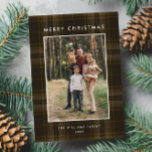 2 Photo Retro Christmas Plaid Greeting Holiday Card<br><div class="desc">You can change the colour of all text, the background colour and pine trees at the back. You can do it in the Zazzle editor, feel free to contact me if you need details on how to do it, or if you need any other help or new item. I respond...</div>