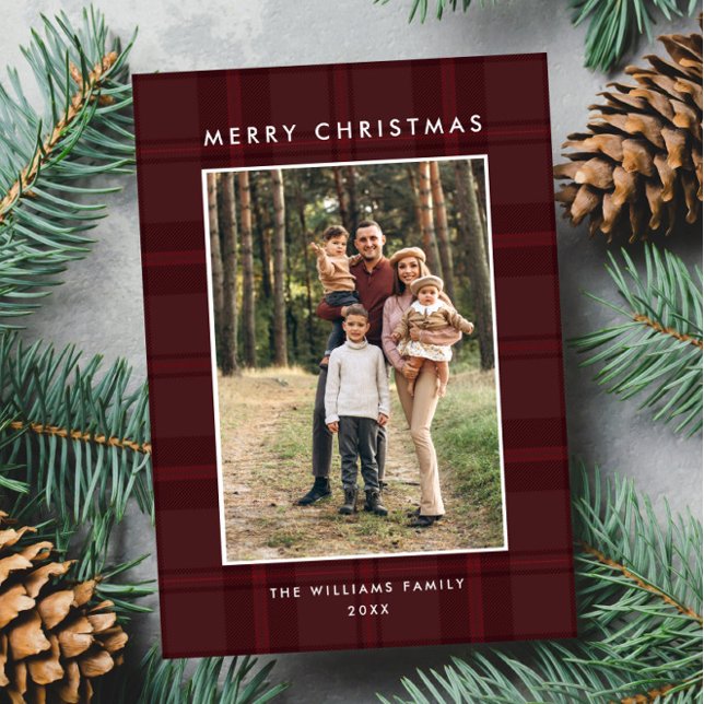 2 Photo Retro Christmas Plaid Greeting Holiday Card (Creator Uploaded)