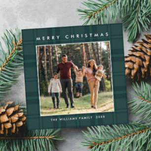 2 Photo Retro Christmas Plaid Greeting Holiday Card