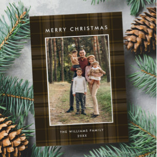 2 Photo Retro Christmas Plaid Greeting Holiday Card