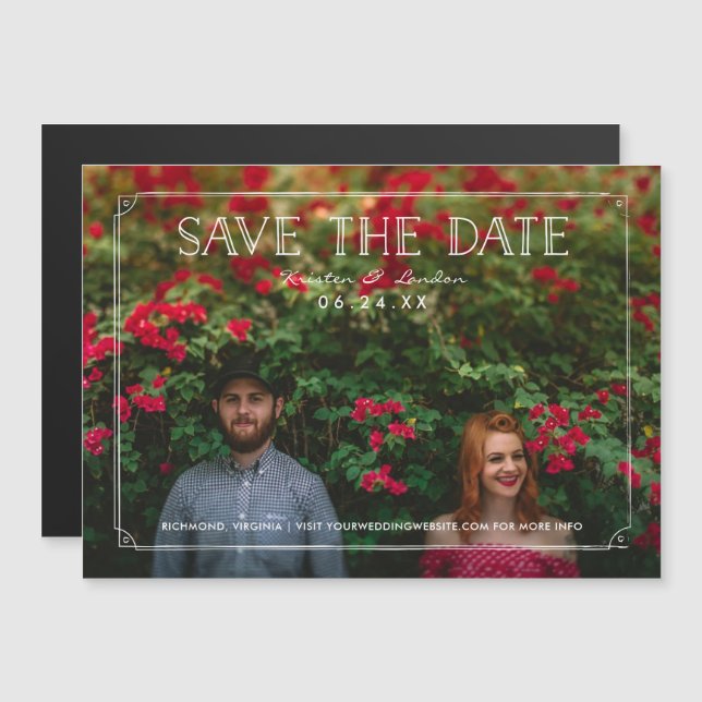 2 Photo Romantic Doodles Wedding Save the Date Magnetic Invitation (Front/Back)