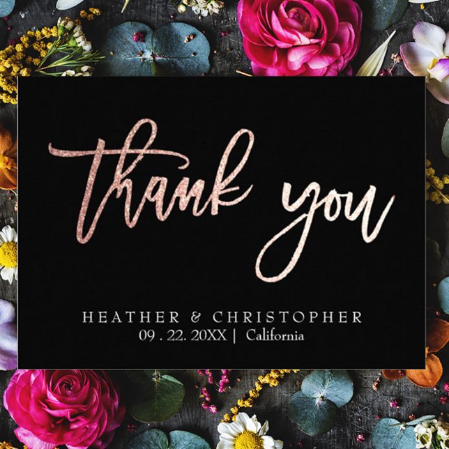 2 Photo Rose Gold Glitter Wedding Thank You Card (Creator Uploaded)