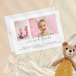 2 Photo Script 1st Birthday Party Thank You Card<br><div class="desc">Modern 2 Photos Script First Birthday Party Thank You. Minimalist style. Simply replace the two sample photos with your own and personalise with your party details. Love and Thanks is in a stylish set script.</div>