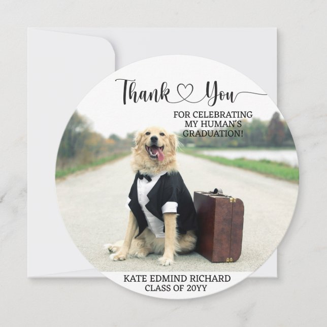 2 Photo Script Heart Customised Dog Graduation   Thank You Card (Front)
