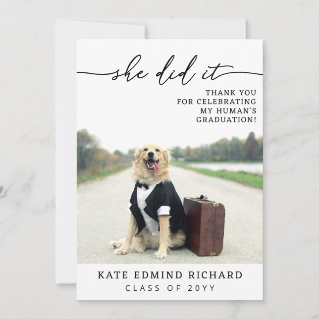 2 Photo Script Heart Dog Graduation   Thank You Card (Front)