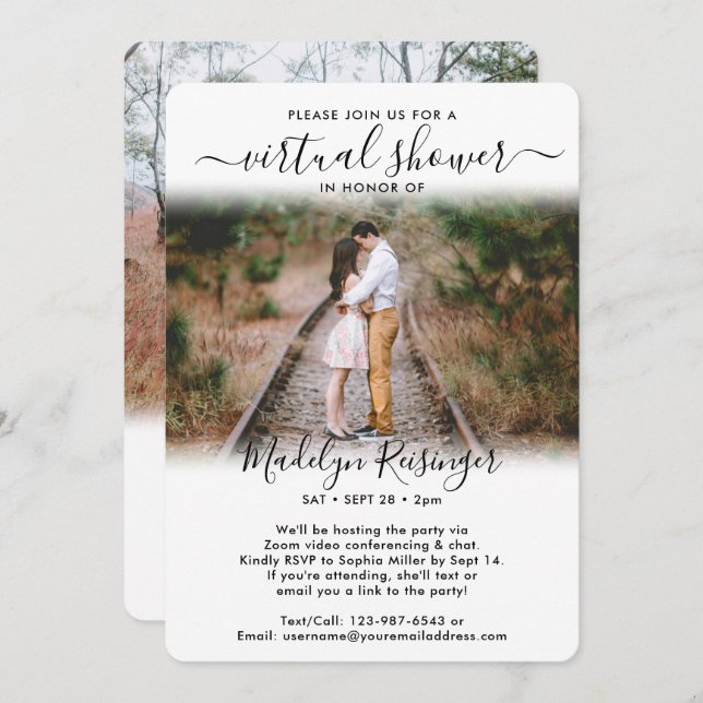 2 Photo Script Virtual Long Distance Bridal Shower Invitation (Front/Back)