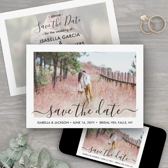 2 Photo Simple Elegant Handwritten Script Wedding Save The Date (Creator Uploaded)