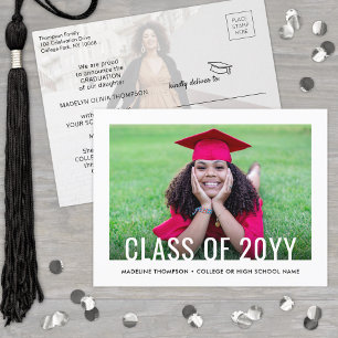 2 Photo Simple Modern Bold Class Year Graduation Announcement Postcard