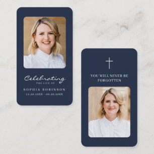 2 Photo Simple Modern Funeral Blue Prayer Card