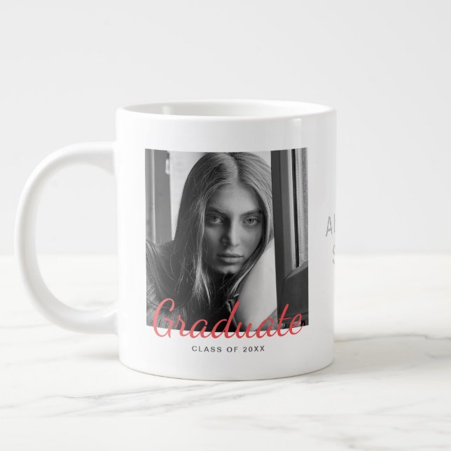 2 Photo Simple Modern Minimalist Graduation Large Coffee Mug (Left)