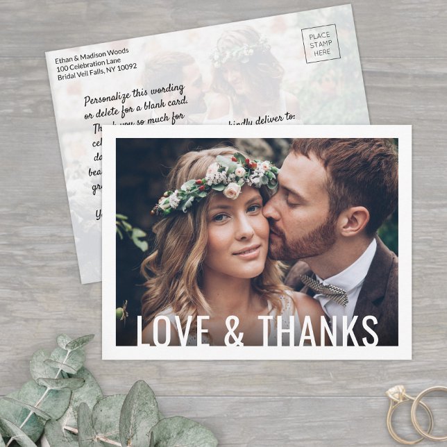 2 Photo Simple Modern Minimalist Wedding Thank You Postcard (Creator Uploaded)
