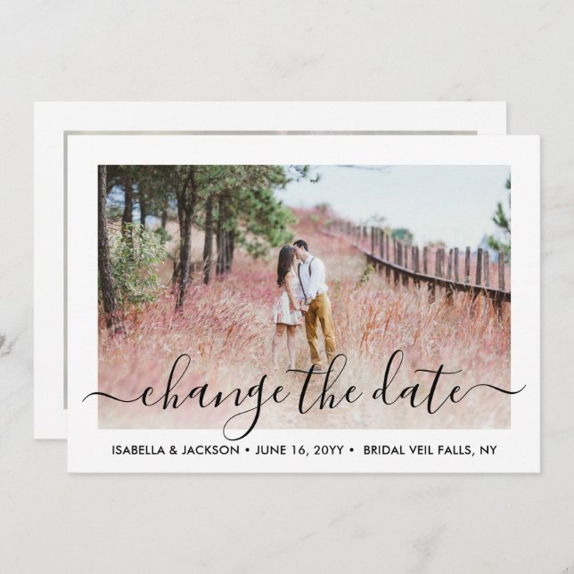 2 Photo Simple Script Wedding Postpone | Change | Save The Date (Front/Back)