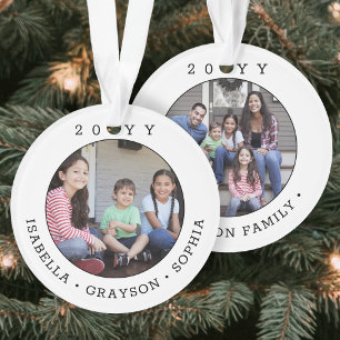 2 Photo Simple Typography Year Black and White Ornament
