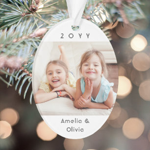 2 Photo Simple Typography Year Minimalist Keepsake Ornament