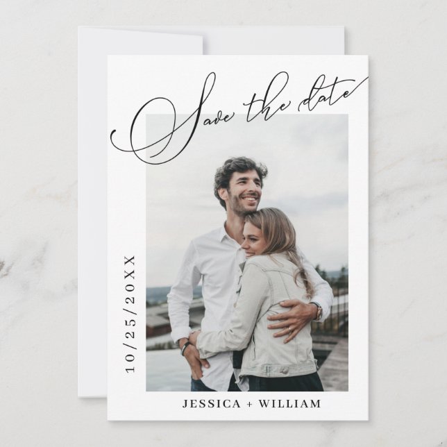 2 Photo Simply Elegant Calligraphy Wedding Save The Date (Front)