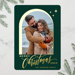 2 PHOTO Simply Elegant Sparkle Christmas Gold Foil Holiday Card