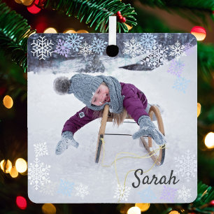 2 Photo Snow Overlay Design Adds Snowflakes Metal Tree Decoration