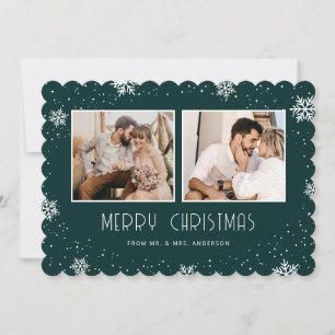 2 Photo Snowflake Green Newlywed Christmas Holiday Card