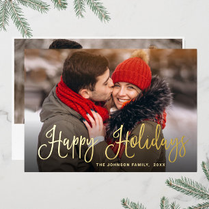 2 PHOTO Sparkle Modern Christmas Greeting Gold Foil Holiday Card