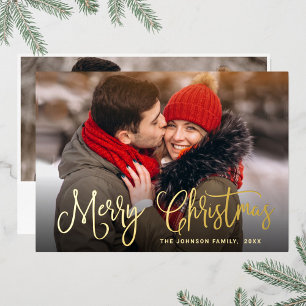 2 PHOTO Sparkle Modern Christmas Greeting Gold Foil Holiday Card