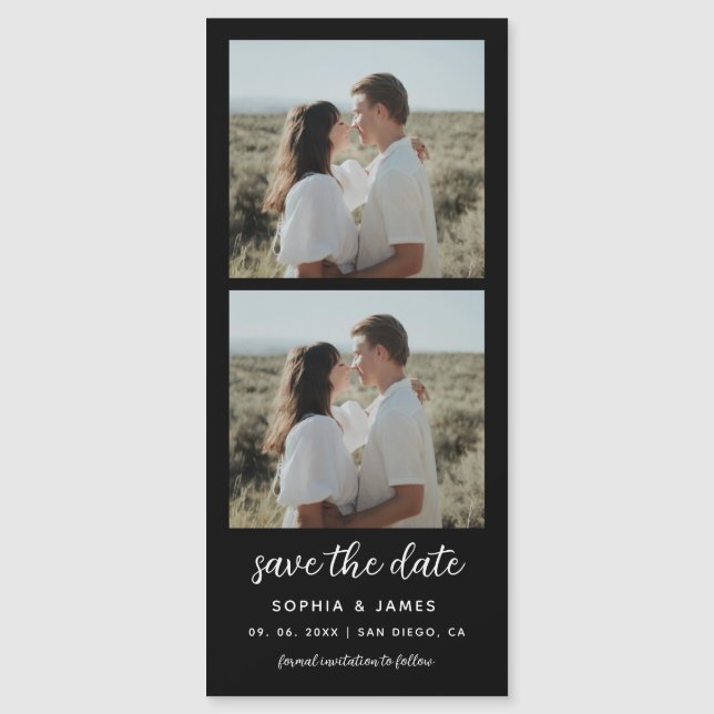 2 Photo Strip Black Magnetic Wedding Save The Date (Front)