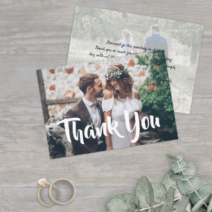 2 Photo Stylish Modern Script Calligraphy Wedding Thank You Card
