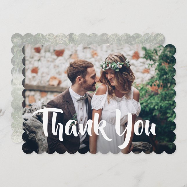 2 Photo Stylish Modern Script Elegant Wedding Thank You Card (Front/Back)