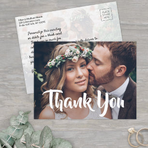 2 Photo Stylish Modern Script Wedding Thank You Announcement Postcard