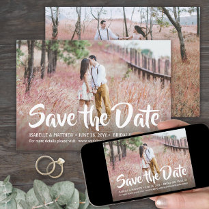 2 Photo Stylish White Calligraphy Script Wedding Save The Date