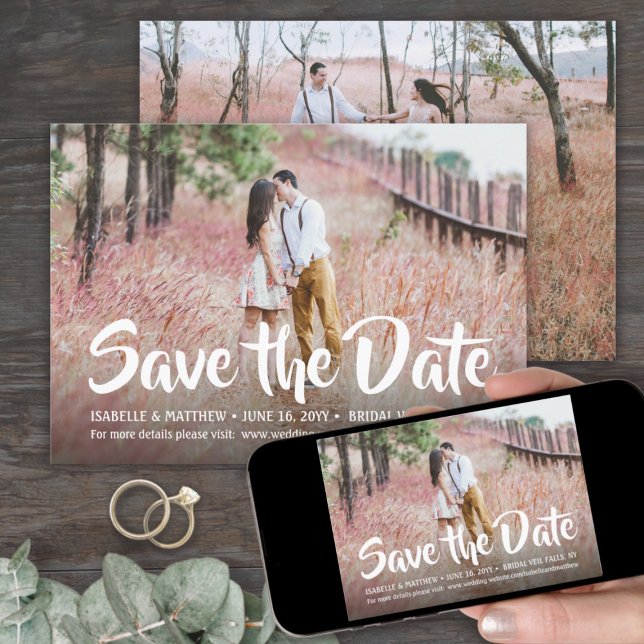 2 Photo Stylish White Calligraphy Script Wedding Save The Date (Creator Uploaded)