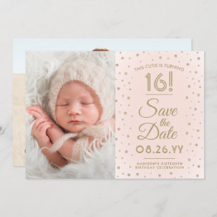 2 Photo Sweet 16 Birthday Blush Gold Save the Date