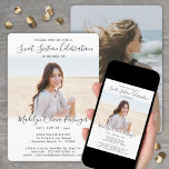 2 Photo Sweet 16 Chic Modern Elegant Script Invitation<br><div class="desc">Invite family and friends to an elegant Sweet 16th birthday party for her with this stylish modern 2 photo invitation. All text is simple to customise. (IMAGE PLACEMENT TIP: An easy way to centre a photo exactly how you want is to crop it before uploading to the Zazzle website.) Design...</div>