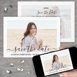 2 Photo Sweet 16th Birthday Chic Script Sixteenth Save The Date<br><div class="desc">Invite family and friends to an elegant Sweet 16th celebration for her with this modern minimalist 2 photo save the date invitation. All text is simple to customise. (IMAGE PLACEMENT TIP: An easy way to centre a photo exactly how you want is to crop it before uploading to the Zazzle...</div>