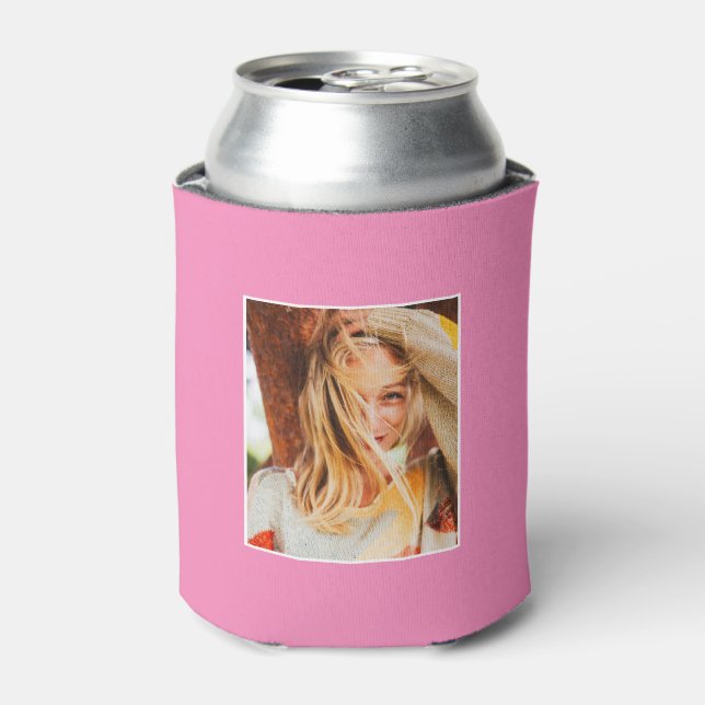 2 Photo Template Double Sided Hot Pink Can Cooler (Can Front)