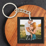 2 Photo Template Double Sided Love Text Black Key Ring<br><div class="desc">Fully customisable 2 photo template double sided love text keychain on black.</div>
