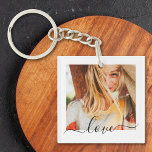 2 Photo Template Double Sided Love Text White Key Ring<br><div class="desc">Fully Customisable 2 Photo Template Double Sided Love Text Keychain on White.</div>