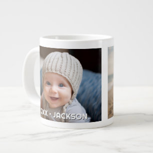2 Photo Template Modern Minimal with Custom Text Large Coffee Mug