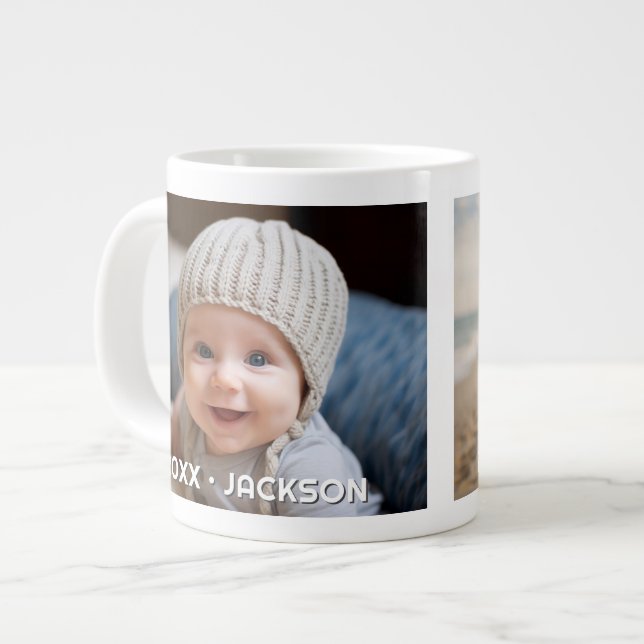 2 Photo Template Modern Minimal with Custom Text Large Coffee Mug (Front Left)