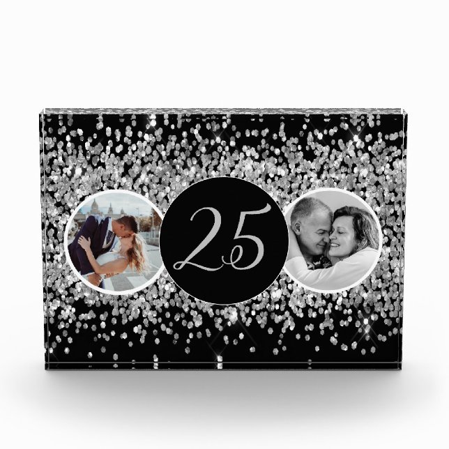 2 Photo Then and Now Silver Wedding Anniversary  Block (Front)