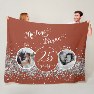 2 Photo "Then and Now" Silver Wedding Anniversary  Fleece Blanket