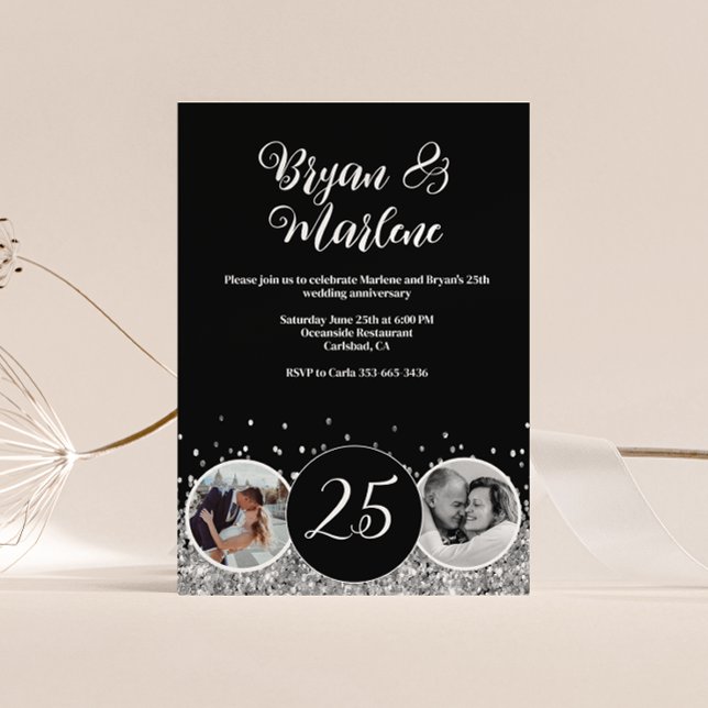 2 Photo Then and Now Silver Wedding Anniversary Invitation (Creator Uploaded)