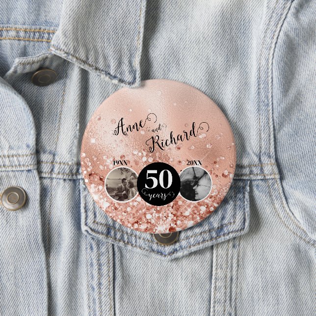 2 Photo "Then and Now" Wedding Anniversary 10 Cm Round Badge (In Situ)