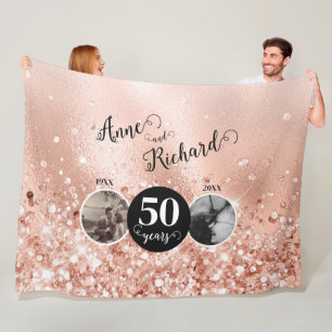 2 Photo "Then and Now" Wedding Anniversary Fleece Blanket