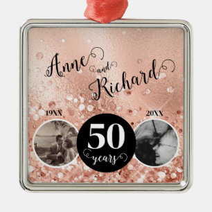 2 Photo "Then and Now" Wedding Anniversary Metal Ornament