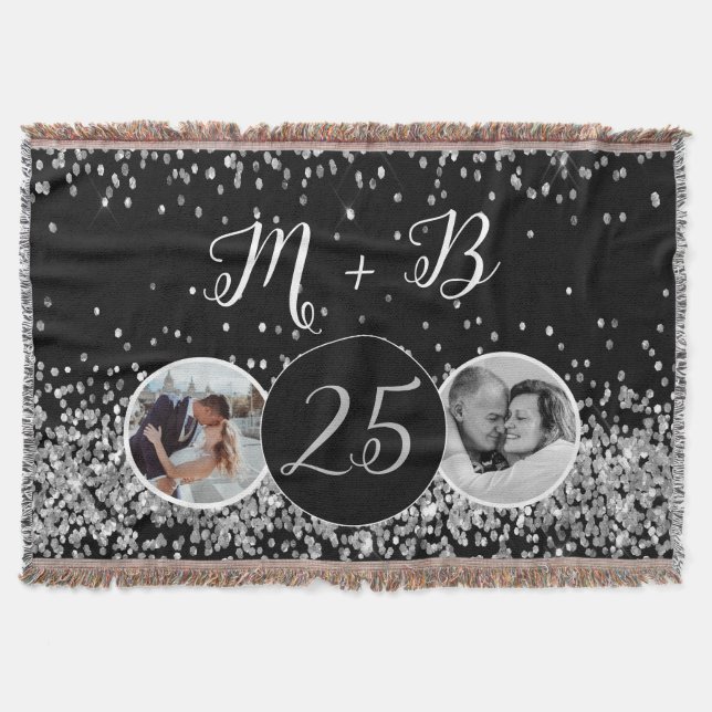 2 Photo Then and Now Wedding Anniversary Throw Blanket (Front)