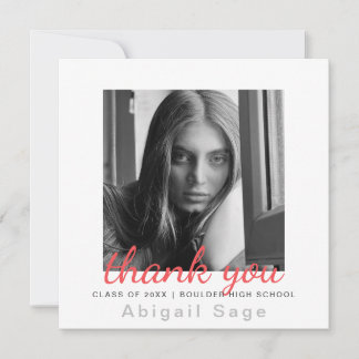 2 Photo Trendy Modern Minimalist Square Graduation Thank You Card