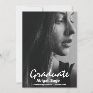 2 Photo Trendy Modern White Text Graduation Invitation