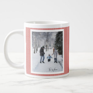 2 Photo Trendy Red Plaid Rustic Christmas Gift Large Coffee Mug