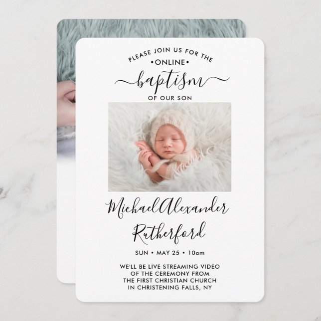 2 Photo Virtual Baptism Christening Boy or Girl Invitation (Front/Back)